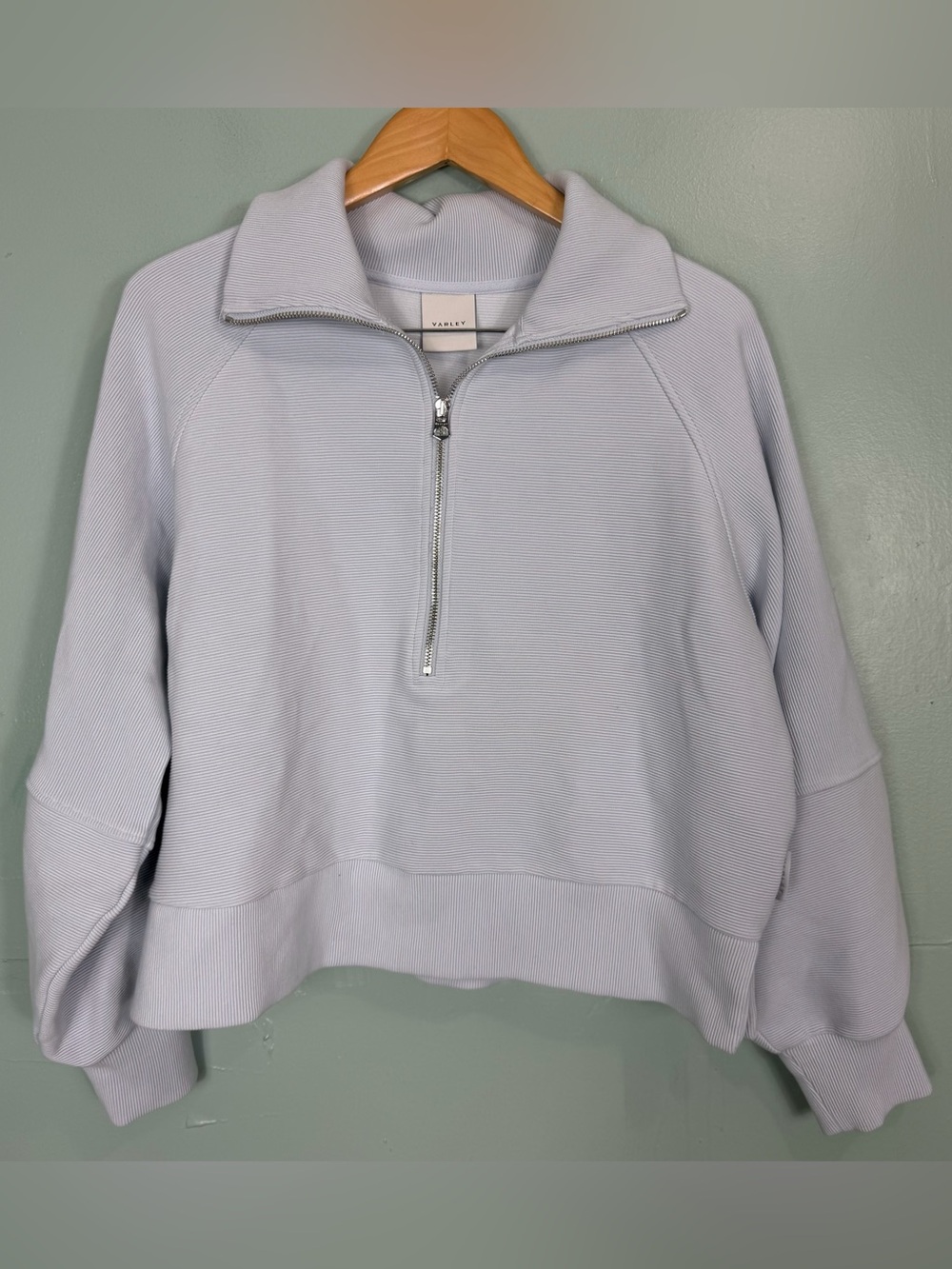 Varley Milano Half Quarter Zip Sweater Pullover Ribbed Light Blue Women Large - Picture 1 of 6